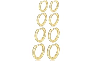 MOROTOLE 4 Paar kleine Creolen für Damen 925 Silber Post Huggie Creolen Set 18 Karat Gold/Silber Creolen Schläfer Ohrringe für Mädchen Mehrere Piercings Kleine Kugelohrstecker