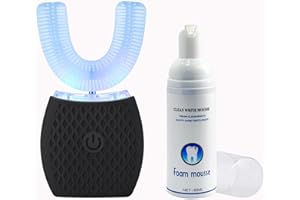 XTRWHZ Cepillo de Dientes Ultrasónico Automático, Cepillo de Dientes Eléctrico con Limpieza 360°, Diseño en Forma de U, 4 Modos, Cepillo Blanqueador con Temporizador, para Adultos (Negro)