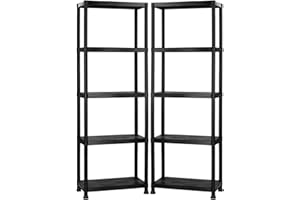 Oypla 2x 5 Tier Black Plastic Heavy Duty Shelving Racking Storage Unit