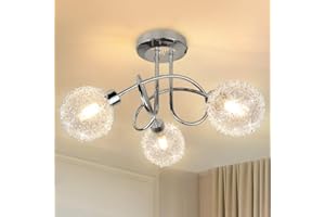 Depuley 3 Way Elegant Ceiling Light Fitting,LED Ceiling Light with Mesh and Glass Lamp Shades,Semi Flush Mount Ceiling Spotlight for Living Room,Bedroom,Dining Room,Hallway(G9 Bulbs is Not Include)