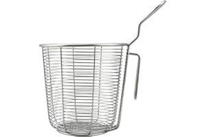 EASNEA Cestello di scarico in acciaio inossidabile, cestino per friggere, cestello rotondo in rete metallica, cestino per bollire e bollire, scolapasta con manico, per cucinare e friggere (12 cm)