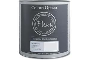 FLEUR DESIGNER'S PAINT | Pittura Chalk Paint Opaca, 2,5 L, Senza Carteggiare, Multisuperficie, Colore F61 All About Grey, Effetto Gesso, Per Pareti e Mobili, Extra Opaco, Ad Acqua, Made in Italy