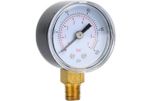EUJGOOV Manomètre Mécanique, Jauge de Test de Pression D'Huile 4 Wasser 1/8 Bspt Connexion Inférieure pour Air Huile Eau (0-100psi, 0-7bar)