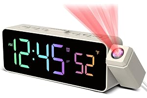Netzu Tak- och väggprojektion, digital väckarklocka med 180° projektor, temperaturvisning, LED-display, 4 ljusstyrkenivåer, 3