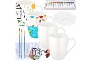 LOZACHE DIY Keramik Tassen Bemalen Set – 4 Tassen zum Selbstgestalten mit 12 Farben, Pinseln & Zubehör – Personalisierbares Bastelset für Erwachsene – DIY Kreatives Geschenk zum Bemalen