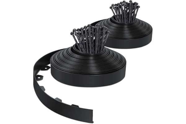 VOUNOT® Bordure de Jardin en Plastique 40 mètres avec 80 Piquets d'ancrage Bordurette de Pelouse Flexible Bordure de Gazon avec piquets Solides Idée de Jardin Hauteur 50mm Noir