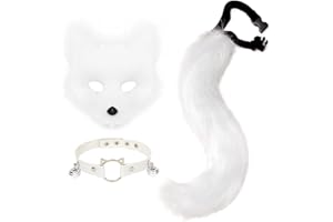 hbbhml Pelzige Katze Fuchs Maske Wolf Schwanz Karneval Halloween Party Cosplay Kostüm Leder Hals Choker Zubehör Set für Kinder Erwachsene