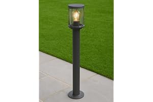 CGC Lighting Dark Grey Outdoor Garden Wall Post Bollard Light Diagonal Criss Cross Unique Pattern Anthracite Patio Porch Door Terrace Lamp Weatherproof Waterproof Modern (Tall Post Light)
