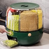 Delavala Large Grain Dispenser, Grain - Rice Storage Container Kitchen, 360° Rotating 6 Grid Cereal Dispenser, Dry Food Soybe