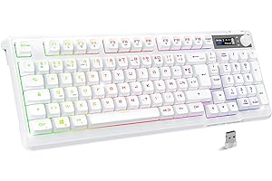 Spirit Of Gamer - Elite K60, Clavier Gamer Semi-Mécanique sans Fil Bluetooth Rechargeable, Autonomie 360h, Connexion 2.4 GHZ, Ecran LCD, 15 Effets Rétroéclairage RGB, 19 Touches Anti-Ghisting, Blanc