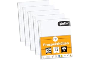 ‎PERFECT LINE perfect line - 100 Prospekthüllen DIN-A4, Klarsichtfolien Glasklar, 60 my Stark, dokumentenecht, säurefrei