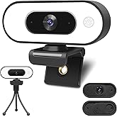 ToLuLu Webcam w/ Ring Light Microphone - Streaming Web Camera, 1080P Full HD Pro Camera PC Mac Laptop Desktop, USB Computer W