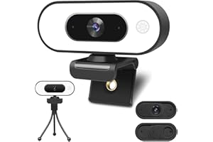 TOLULU Webcam con Micrófono de Anillo 1080P Full HD para PC, Mac, Laptop y Desktop con Copertura de Privacy y Trellis para Reuniones