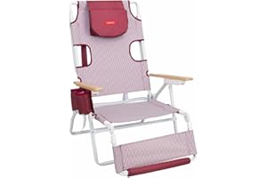 Flamingueo Silla Playa, Agujero Acolchado Cabeza y Brazos, Reclinable 5 Posiciones, Reposapiés y Reposabrazos Confort, Asas Mochila Fácil Transporte, 60 x 67 x 96 cm