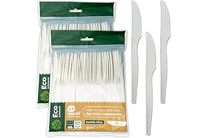 COTIGO Eco Natural 100 coltelli riutilizzabili biodegradabili, 100 pezzi (18 cm), igienici, compostabili, senza BPA, 100% ecologici.