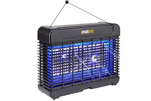 MaxxHome GB-16L Insektenvernichter - Insektenvernichter Elektrisch (2x20W Lampe) Elektrischer Insektenvernichter bis zu 200M² - LED-Insektenvernichter mit Kette zum Aufhängen - (33 x 10cm) Schwarz