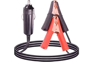 Leehitech 1M/3.4FT Car Charger Extension Cable,12V/24V 16AWG Car Cigarette Lighter Male Plug To Battery Clips Extension Cable with 15A Fuse For For Motorcycle, Car, Tractor,Boat and Others