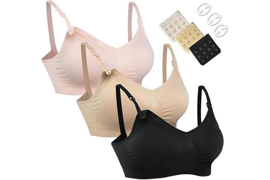 HOFISH 3PACK Full Bust Seamless Nursing Maternity Bras Bralette S-XXL with Extra Bra Extenders & Clips
