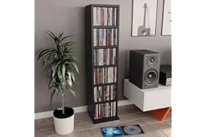 Prissent Mobile Porta CD Nero 21x20x88 cm in Legno Multistrato - Libreria Alta e Stretta per Salotto - Scaffale Salvaspazio