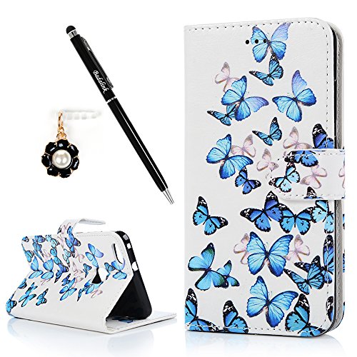 Badalink Case für Huawei P10 Lite PU Leder (TPU innere Schicht) Tasche Flipcase Gemalt Bunte Muster Schmetterling Design Schutzhülle mit Kreditkarteninhaber Kippständer Magnet-Schloss Handyhülle +Mehrfunktiona