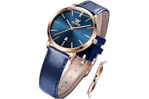 OLEVS Ladies Quartz Watch Minimalist Casual Ultra-Thin Design & Leather Strap & Waterproof & Date Elegant Watch