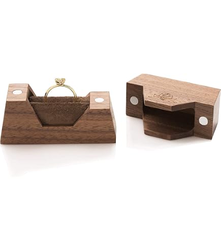 Boîte à Bagues En Noyer Massif Vintage - Main - Demandes En Mariage, Fiançailles & Cadeau Romantique