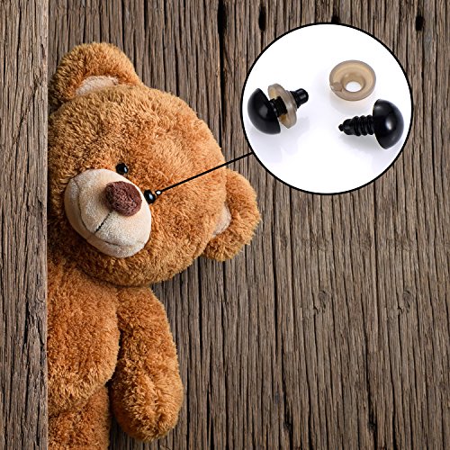 Outus 100 Stück 6 bis 12 mm Kunststoff Sicherheitaugen Schwarze Solide Augen mit Unterlegscheiben für Teddy, Bär, Puppe, Puppe und Handwerk - 7