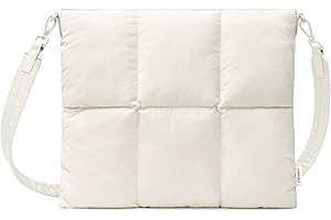 Comfyable Puffy Tablet Shoulder Bag for iPad Pro 12.9 Inch, Quilted Puffer Puff Tablet Sling Crossbody Bag for Women, Pillow Sleeve Case with Shoulder Strap, Rice