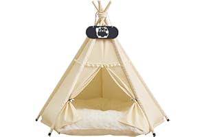Whiwhi Namiot dla psów tipi z nadającą się do prania i dwustronną poduszką, jaskinia dla psów i kotów, luksusowe budy, domki zabaw, 60 x 60 x 70 cm