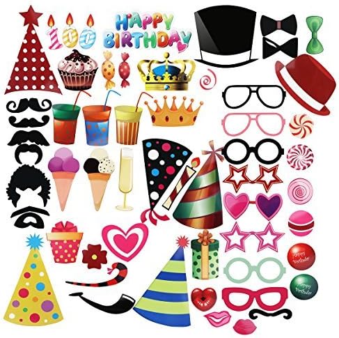 PBPBOX Photo Booth Props for Birthday - 56 Count