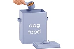 Navaris Contenedor Comida Perro - Set 1x Caja Pienso Perro de Metal y 1x Pala Medidora para Almacenaje de Pienso de Perro Mascotas - Contenedor Pienso Perros con Asa y Tapa - Azul