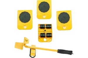 WeFoonLo 1 Set Furniture Lifter Durable Heavy Appliance Furniture Lifting and Moving Tool Set for Heavy Furniture & Appliance Lifting, 1 Lifting Rod and 4 Furniture Moving Rollers (Yellow)