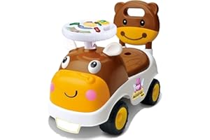 Sobebear Kids Ride-On Car, Self-Balancing 4 Wheeled Push-on Car with Strong Wheels & Storage Box, Horn, Wide Anti-Slip Deck, Safe Riding Vehicle Toys for Girls & Boys Age 1+ Years (Brown Car)
