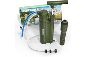 Joypur Filtres à eau pour extérieur survie avec filtre UF - Purificateur d'eau avec capacité de filtration de 8000 L Pompe portable Filtres à eau pour camping et randonnée (Vert armée)