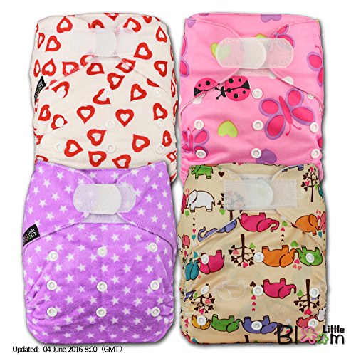 LittleBloom, Reusable Pocket Cloth Nappy, Fastener: Hook-Loop, Set of 4, Patterns 410, Without Insert, (see "Special Offers and Product Promotions" for Special Offers Detail)