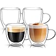 Dyserbuy 4 Pack Double Walled Glass Mug, Cappuccino Drinking Cups, Insulated Glass Coffee Cup with Handle, Perfect for Cappuccino, Latte, Espresso, Tea, Juice, Beverage (250ml/ 8.5oz)