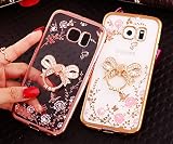 Samsung Galaxy S7 Edge Hülle Silikon Transparent Durchsichtig Nnopbeclik® Glitzer Schutzhülle Ultra Slim TPU Tier bling bling Cover Case mit Rosa Blume, Schutzhülle Muster Glänzend Kristall Diamant mit Ringständer Stoßdämpfend Transparent Spiegel Schutz Handy Hülle Crystal Glitzer Strass Blume Case Tasche Etui Bumper Pour Samsung Galaxy S7 Edge 5.5 Zoll[Bowknot,RosaGolden] - 4