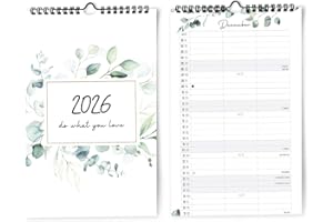 ‎PAPERLIONS Family Calendar I OR Calendar for Two 2026, 3 Columns, 20 x 32 cm, Eucalyptus, Flowers, Partner Calendar 2026 as Monthly Calendar, Family Planner, Couple Planner for Hanging