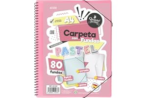 Starplast Dossier Pochettes spiralées flexibles - 80 pochettes transparentes, A4, fermeture élastique, couverture en polypropylène, personnalisable, utilisation scolaire et de bureau - rose pastel