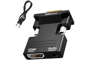 Aolirot Conversor HDMI a VGA Con Audio de 3.5mm, 1080P y 100MB/S Adaptador Para Computer Beamer, Laptop, PC, Monitor, Proyector y HDTV