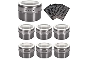 Sinzau - Barattolo magnetico per spezie in acciaio inox (confezione da 6, 120 etichette)