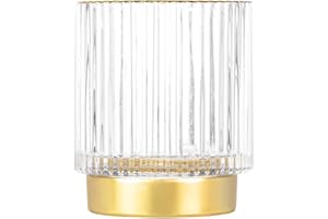 DASITON Makeup Brush holder Organizer,Crystal Cosmetic Makeup Brush Glass Brushes Storage Holder, Vintage Make Up Brush Cup Pen Pencil Holder striped vase(Clear S)