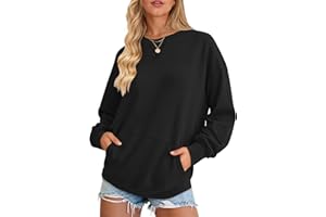 AUSELILY Damen Sweatshirt Oversized Pullover Locker Langarmshirt Rundhals Oberteile mit Taschen für Herbst Winter