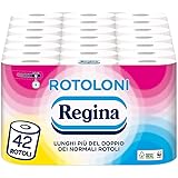 Rotoloni Regina - 42 Maxi Rotoli di Carta Igienica, 500 Fogli a 2 Veli, Lunghezza ottima, Confezione 50% in Plastica Riciclat