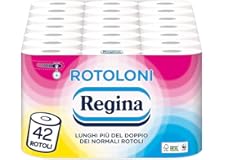 Rotoloni Regina - 42 Maxi Rotoli di Carta Igienica, 500 Fogli a 2 Veli, Lunghezza ottima, Confezione 50% in Plastica Riciclat