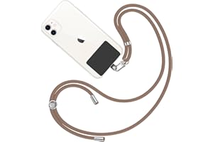 MARARDI Tour de Cou Telephone Portable Cordon Collier Laniere Universel [Marron] Sangle pour Coque de Portable [Patch Noir] Accessoire Bandouliere Lanyard avec Attache Porte Etui Protection Integrale