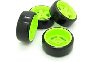Pxyelec 12 mm Hub Green Wheel Rims& Smooth Tires for RC 1/10 On-Road Drifting Car Pack of 4