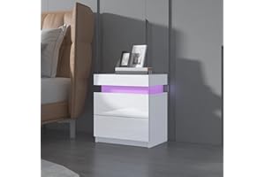 Senvoziii Nachtschrank Kommode mit 2 Schubladen Nachttisch Schubladen Schlafzimmer Hochglanz Beistelltisch RGB LED Beleuchtung - Weiß