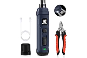 Bousnic Kit smerigliatrice e tagliaunghie per Cani - Tagliaunghie per Animali Domestici Silenzioso a 2 velocità Lima per Unghie elettrica sicura e Potente per Cani e Gatti di Piccola e Media Taglia