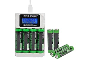 LOTUS POWER Uniwersalna ładowarka 4-gniazdowa + 4 akumulatory AA + 4 akumulatory AAA, ładowarka LCD NiMH z akumulatorami AA AAA (1 ładowarka i 8 akumulatorów)